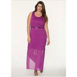 Lane Bryant Linen Chiffon Hem Belted Maxi Dress 14/16